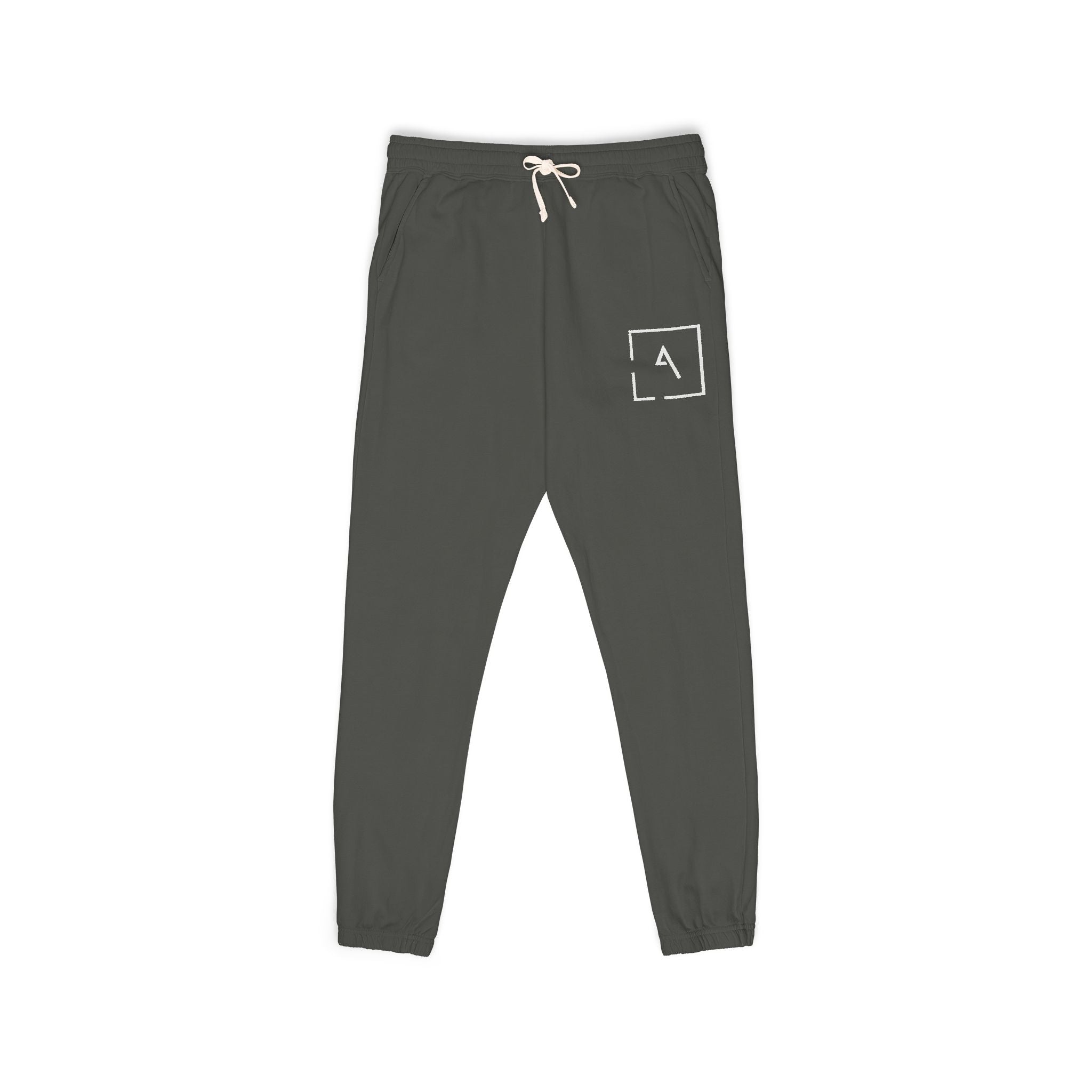 Minimal 'A' Patch Sweatpants — Garment-Dyed Fleece Joggers