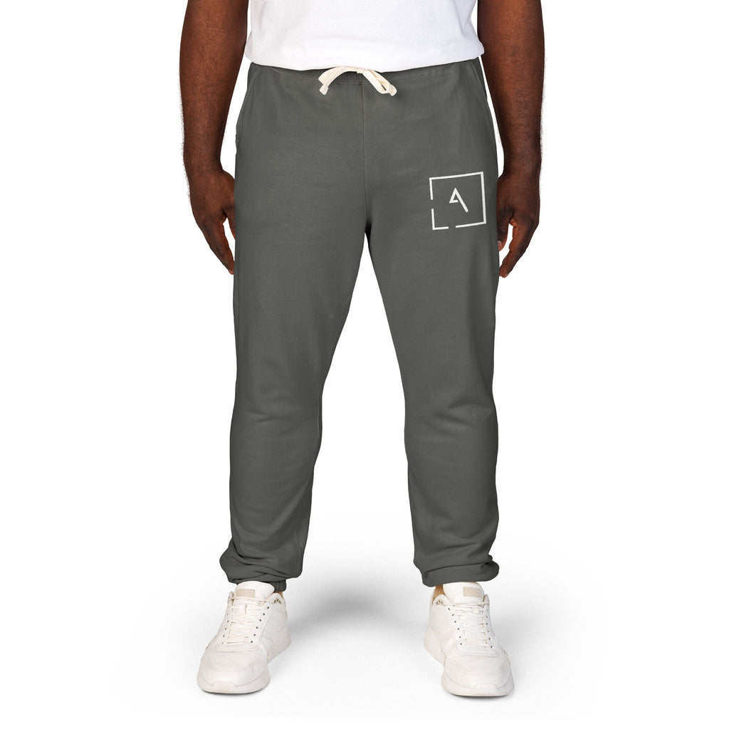 Minimal 'A' Patch Sweatpants — Garment-Dyed Fleece Joggers