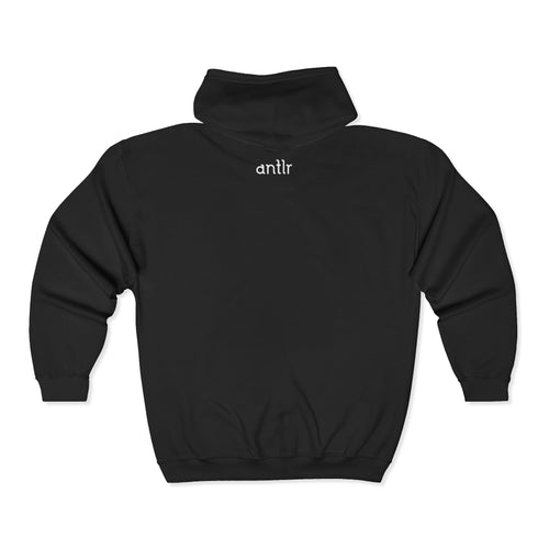 Antlr Logo Zip Hoodie — Minimal Back & Chest Emblem