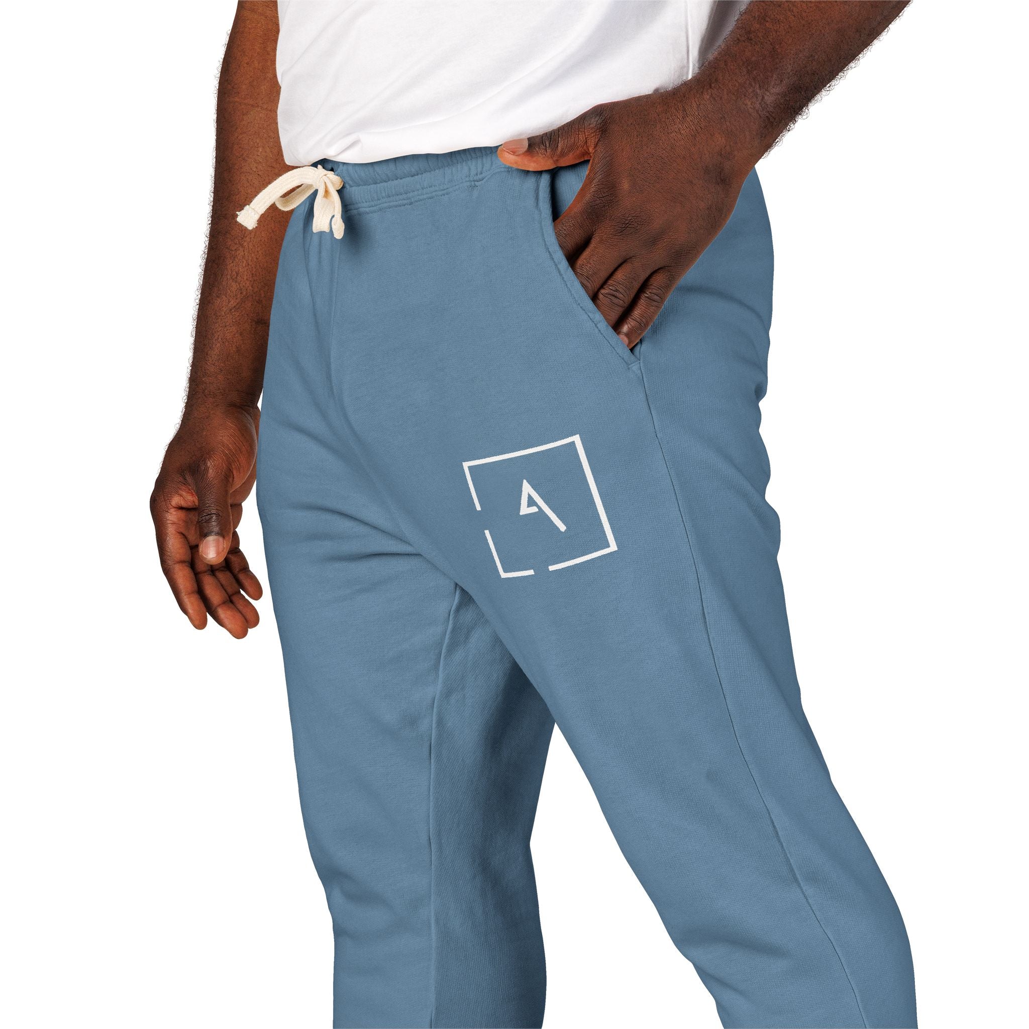 Minimal 'A' Patch Sweatpants — Garment-Dyed Fleece Joggers
