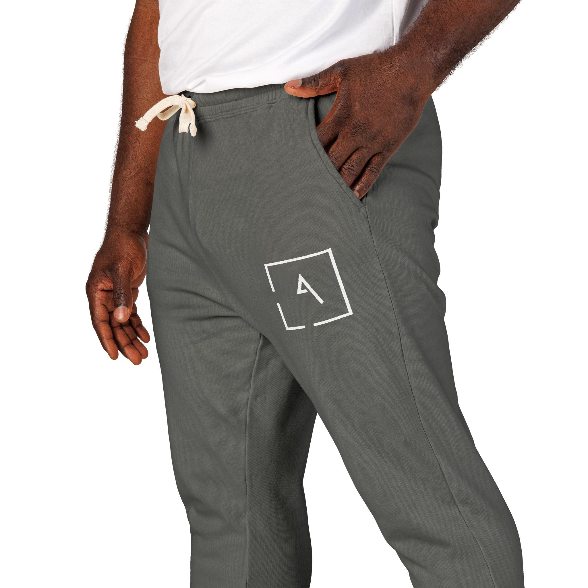 Minimal 'A' Patch Sweatpants — Garment-Dyed Fleece Joggers