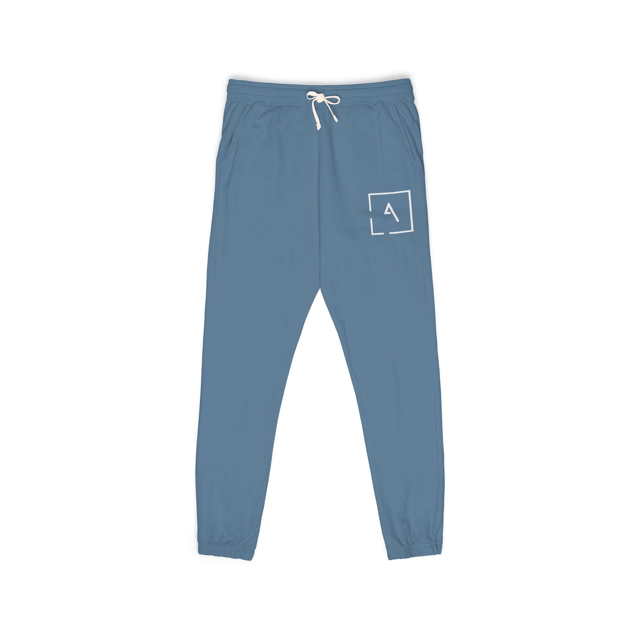Minimal 'A' Patch Sweatpants — Garment-Dyed Fleece Joggers